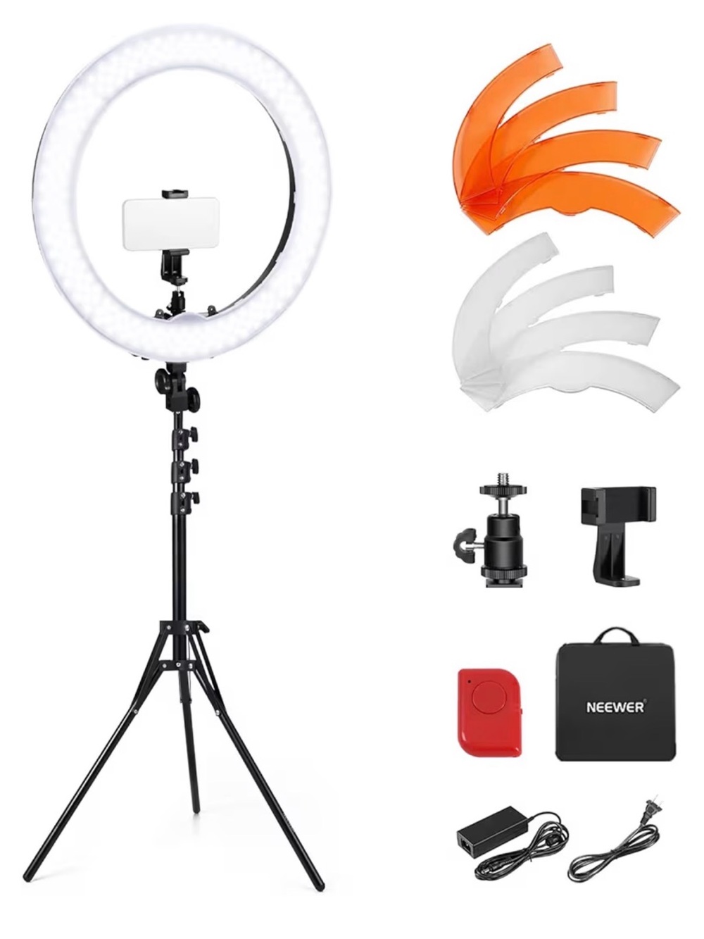Neewer 18-inch LED Ring Light with White and Orange Filters